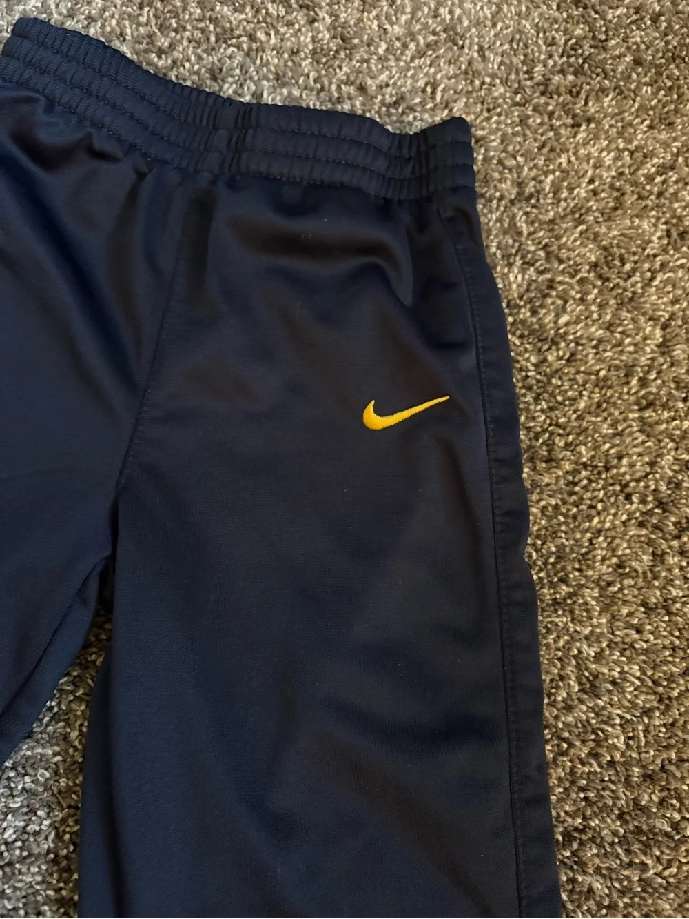 Nike Kids Navy Sweatpants with Yellow Swoosh